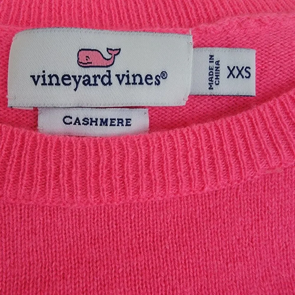 Vineyard Vines Women 100% Cashmere Sweater Bright Hot Pink 3/4 Sleeves top - Picture 3 of 3